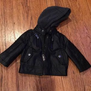 Baby black Leather Jacket. Size 3-6 months.